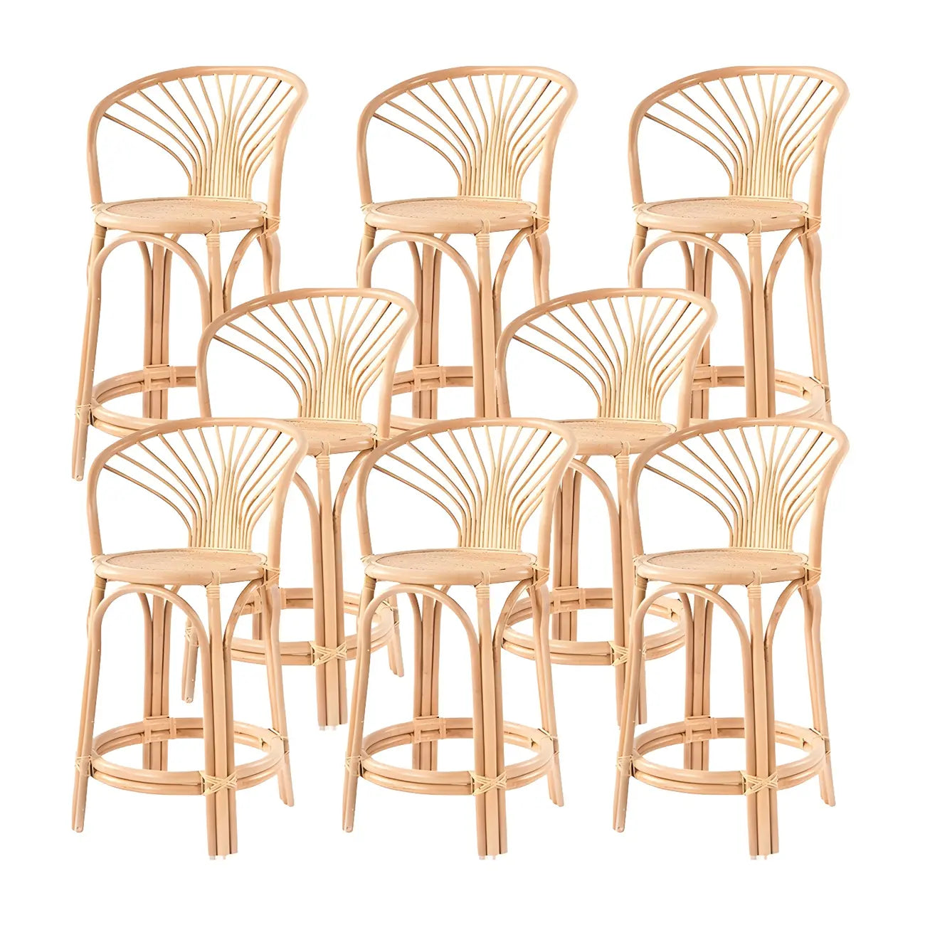 Comtemporary Wood Rattan Back Bar Stools with Footrest