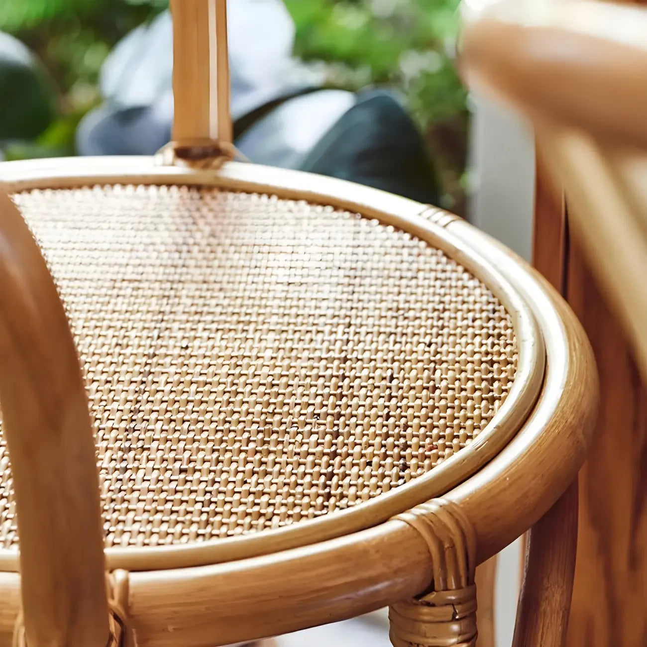 Comtemporary Wood Rattan Back Bar Stools with Footrest
