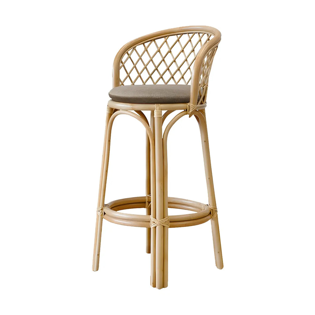 Comtemporary Wood Rattan Back Bar Stools with Footrest