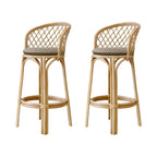 Comtemporary Wood Rattan Back Bar Stools with Footrest