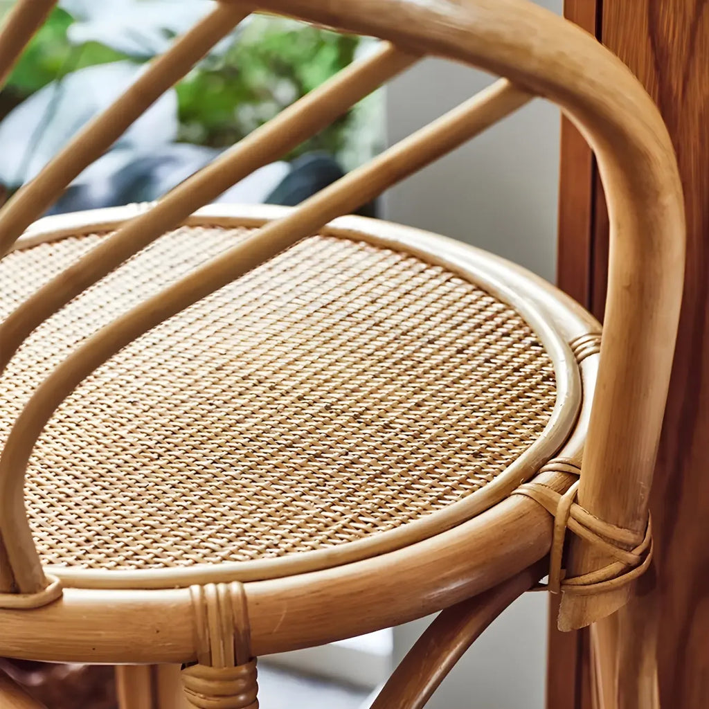 Comtemporary Wood Rattan Back Bar Stools with Footrest
