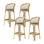 Comtemporary Wood Rattan Back Bar Stools with Footrest