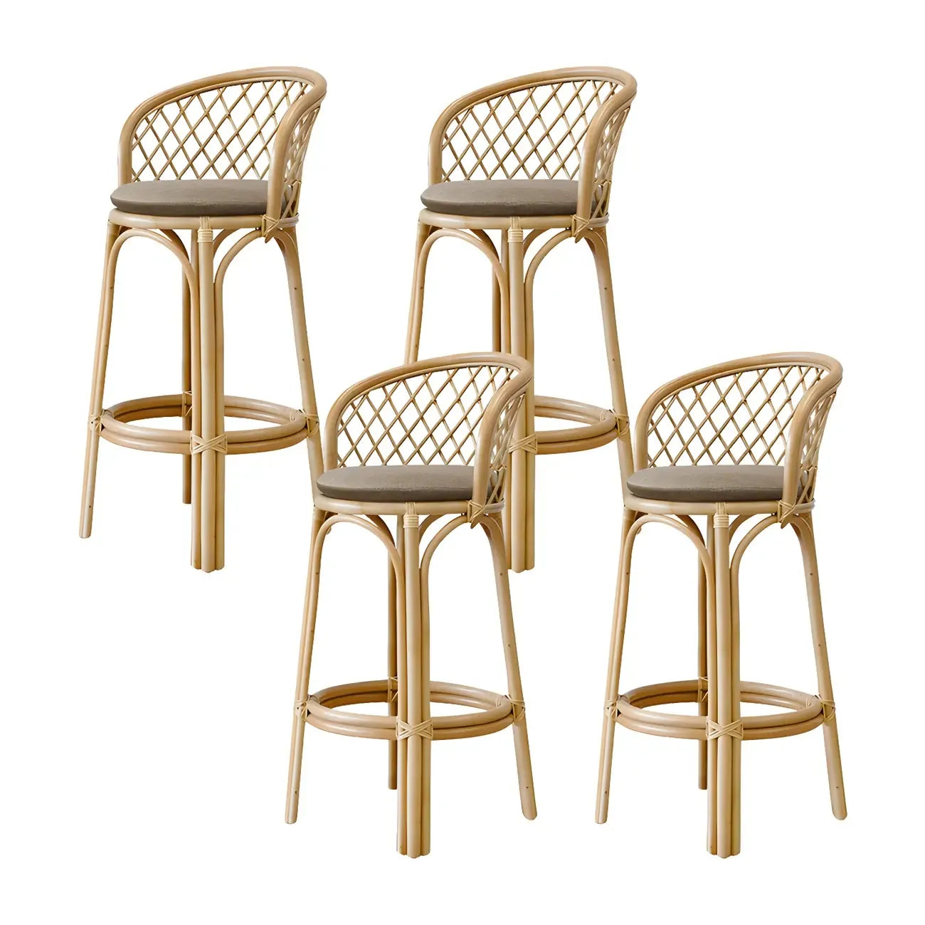 Comtemporary Wood Rattan Back Bar Stools with Footrest