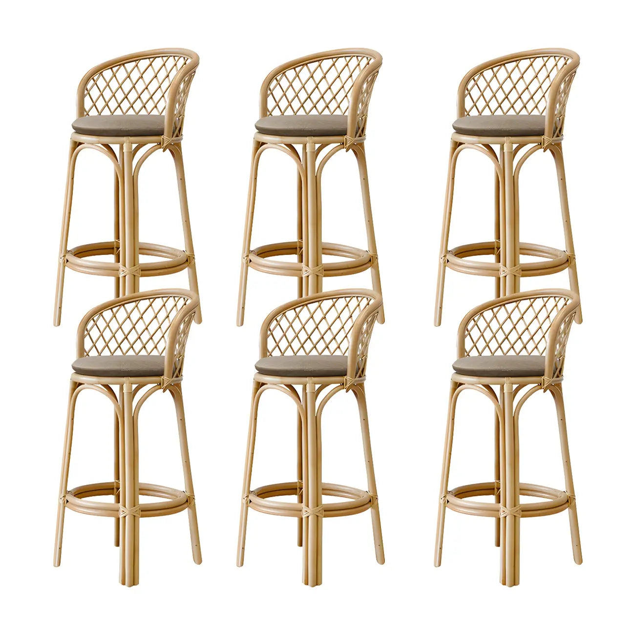 Comtemporary Wood Rattan Back Bar Stools with Footrest