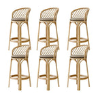 Comtemporary Wood Rattan Back Bar Stools with Footrest