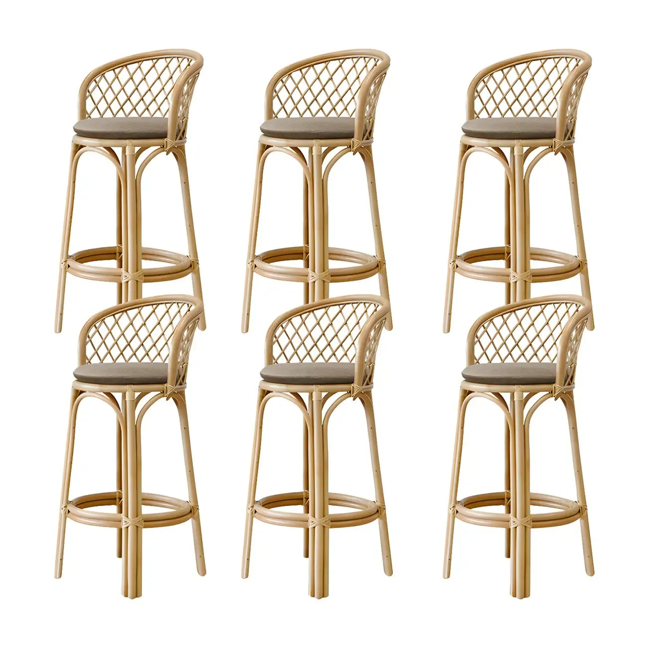 Comtemporary Wood Rattan Back Bar Stools with Footrest