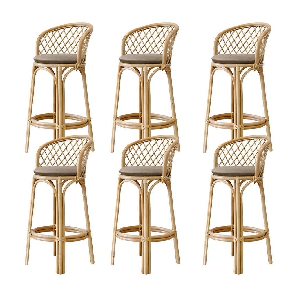 Comtemporary Wood Rattan Back Bar Stools with Footrest