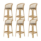 Comtemporary Wood Rattan Back Bar Stools with Footrest
