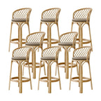 Comtemporary Wood Rattan Back Bar Stools with Footrest