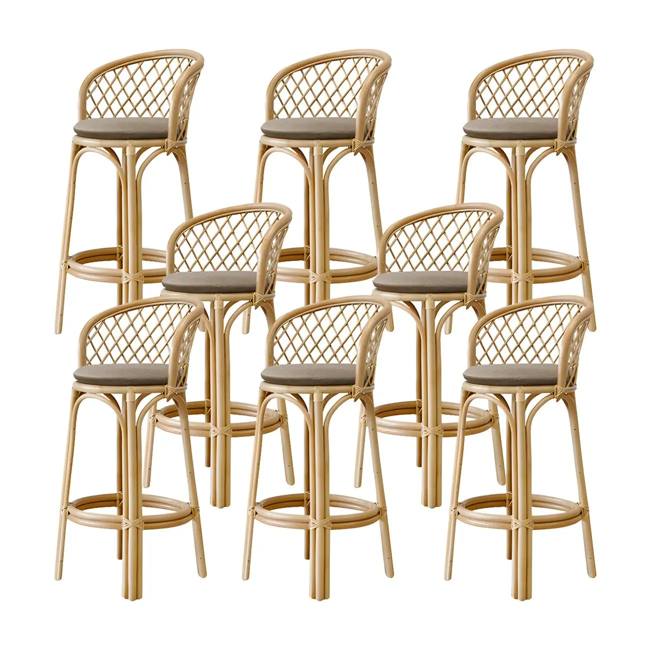 Comtemporary Wood Rattan Back Bar Stools with Footrest
