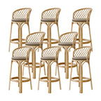 Comtemporary Wood Rattan Back Bar Stools with Footrest