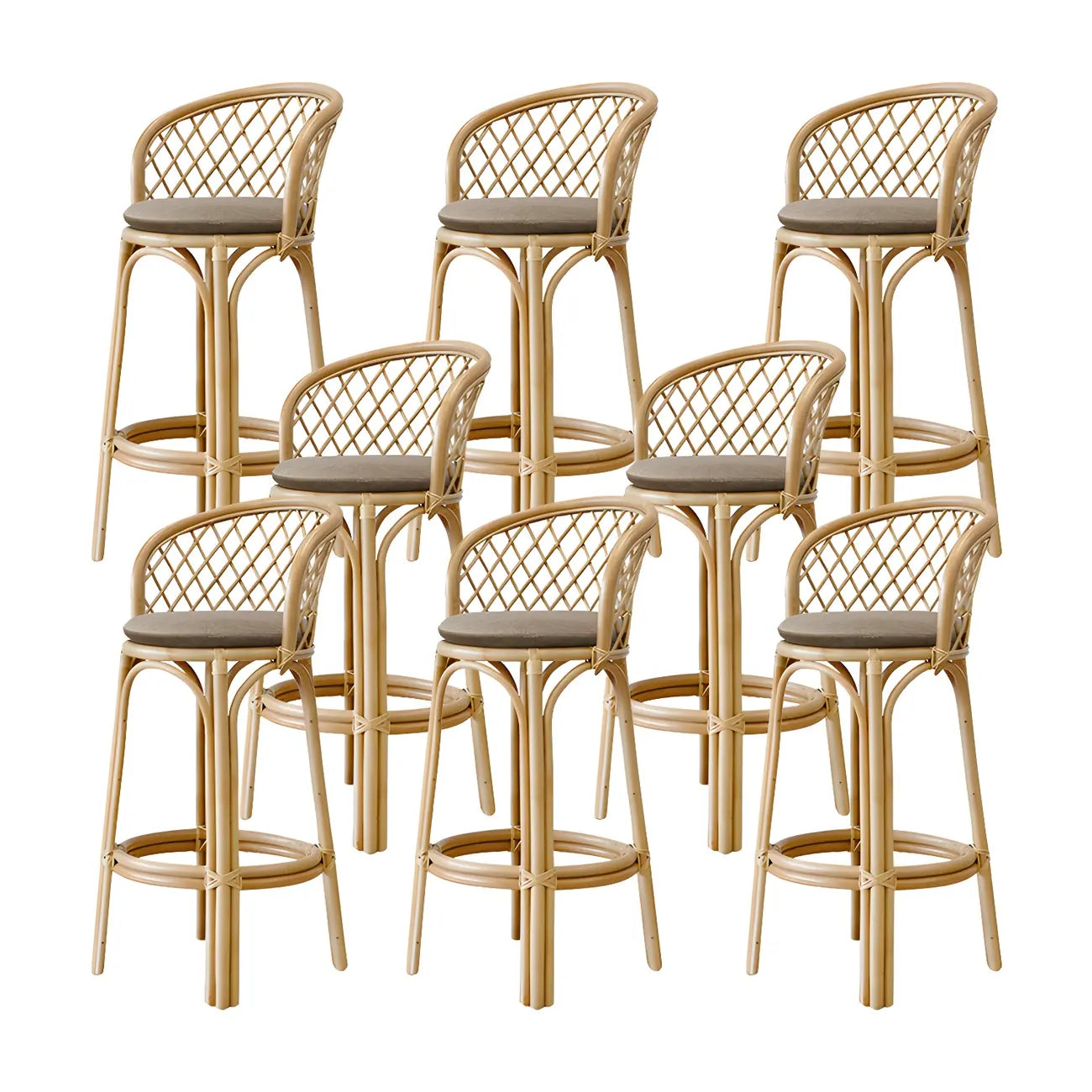 Comtemporary Wood Rattan Back Bar Stools with Footrest