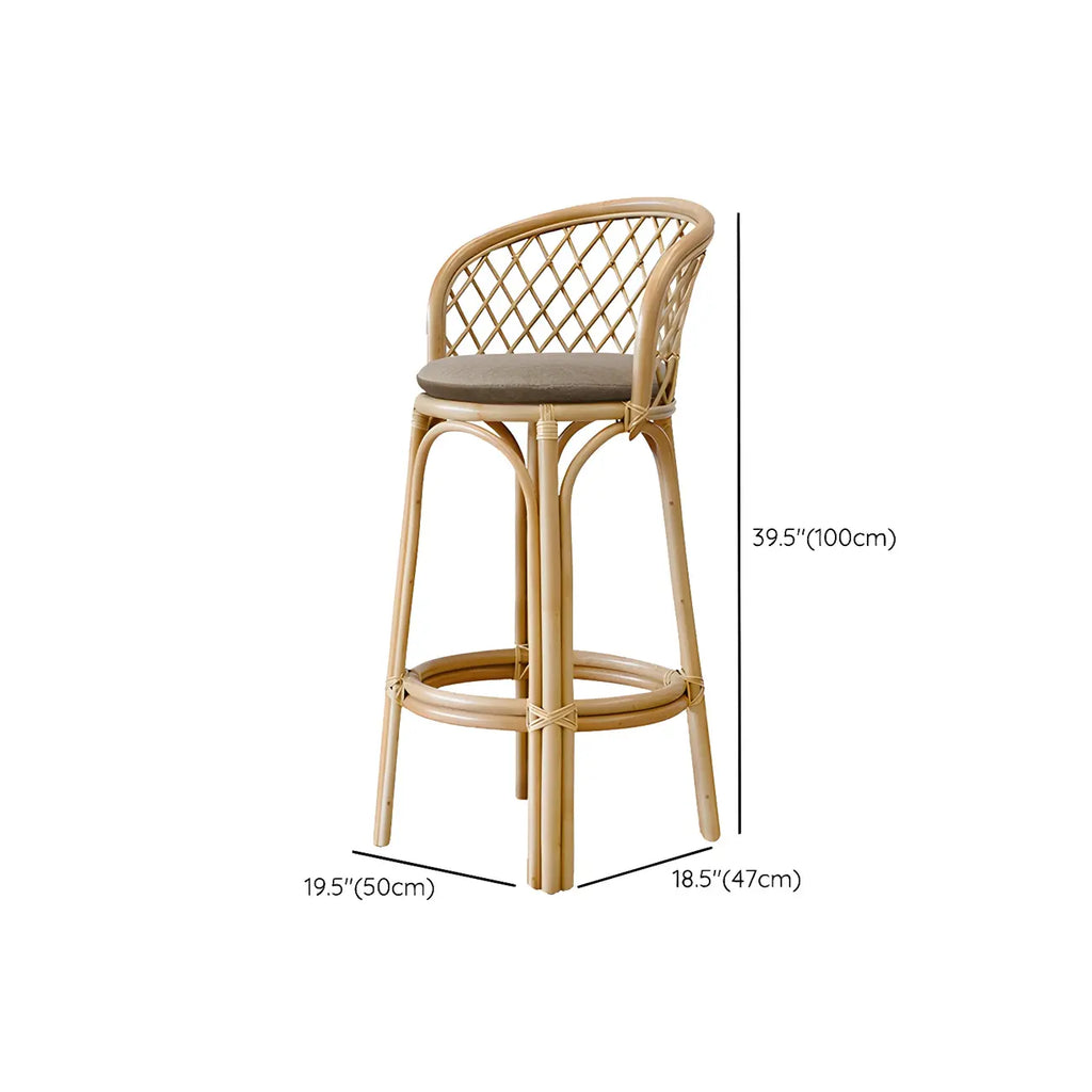 Comtemporary Wood Rattan Back Bar Stools with Footrest