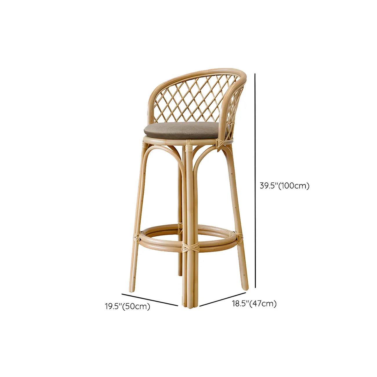 Comtemporary Wood Rattan Back Bar Stools with Footrest