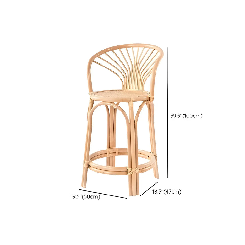 Comtemporary Wood Rattan Back Bar Stools with Footrest