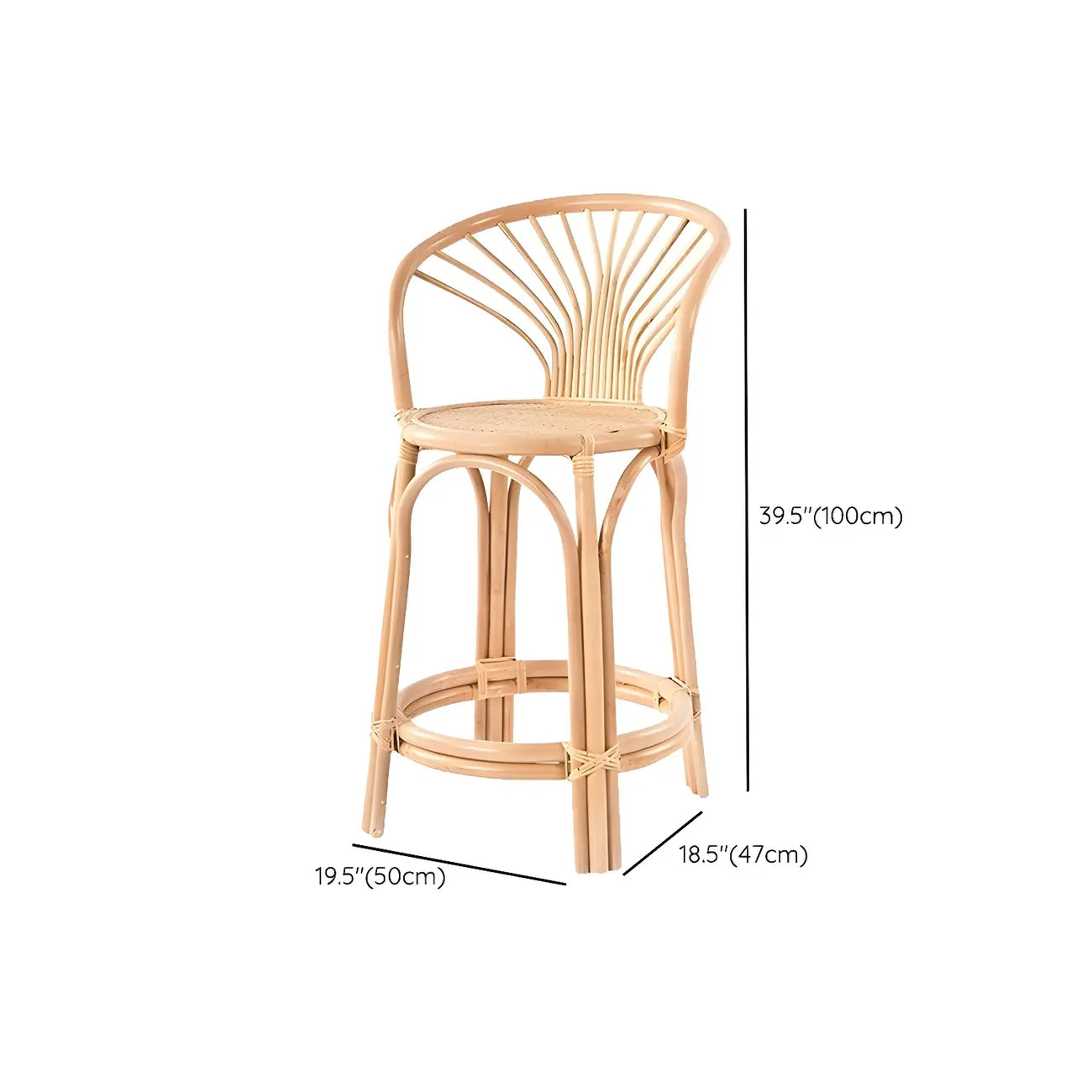 Comtemporary Wood Rattan Back Bar Stools with Footrest