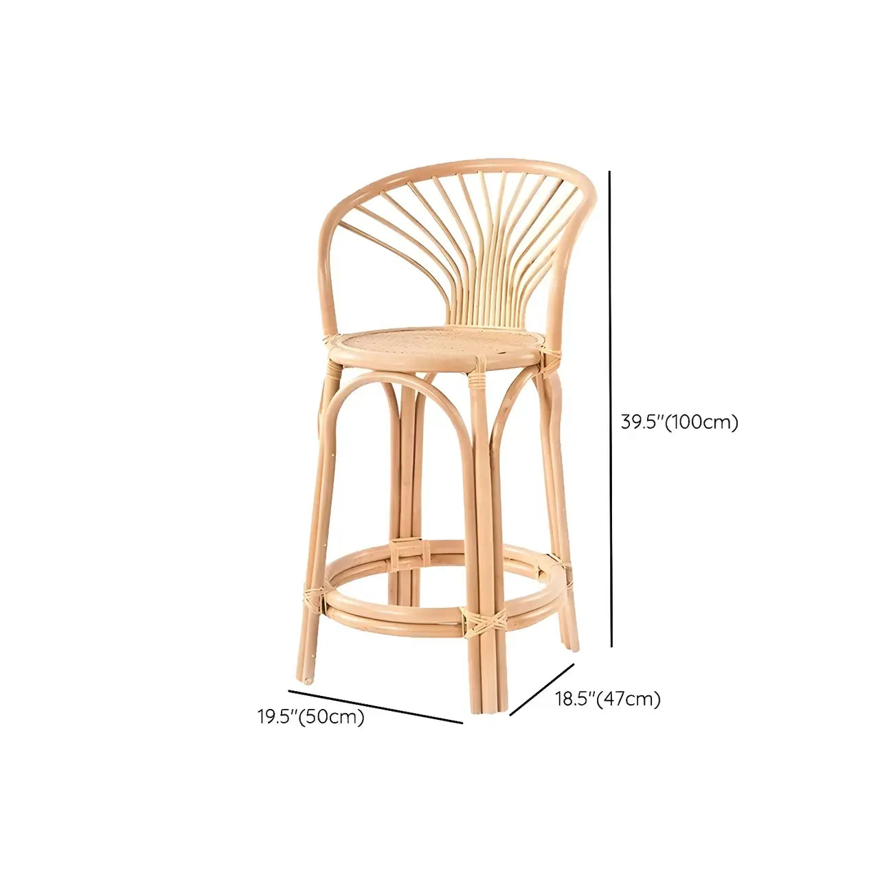 Comtemporary Wood Rattan Back Bar Stools with Footrest