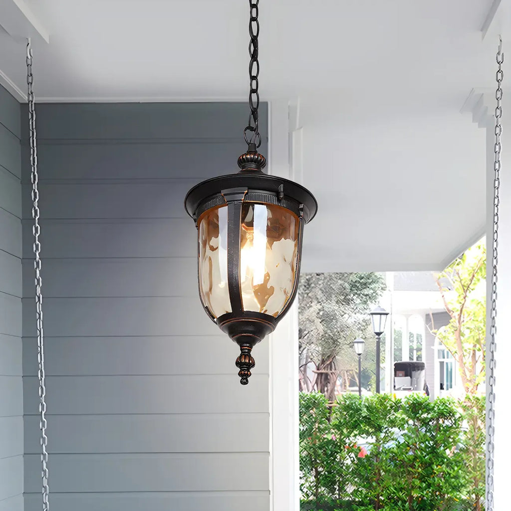 Classic Rustic Black Iron Frame Outdoor Hanging Light Fixture