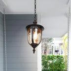 Classic Rustic Black Iron Frame Outdoor Hanging Light Fixture