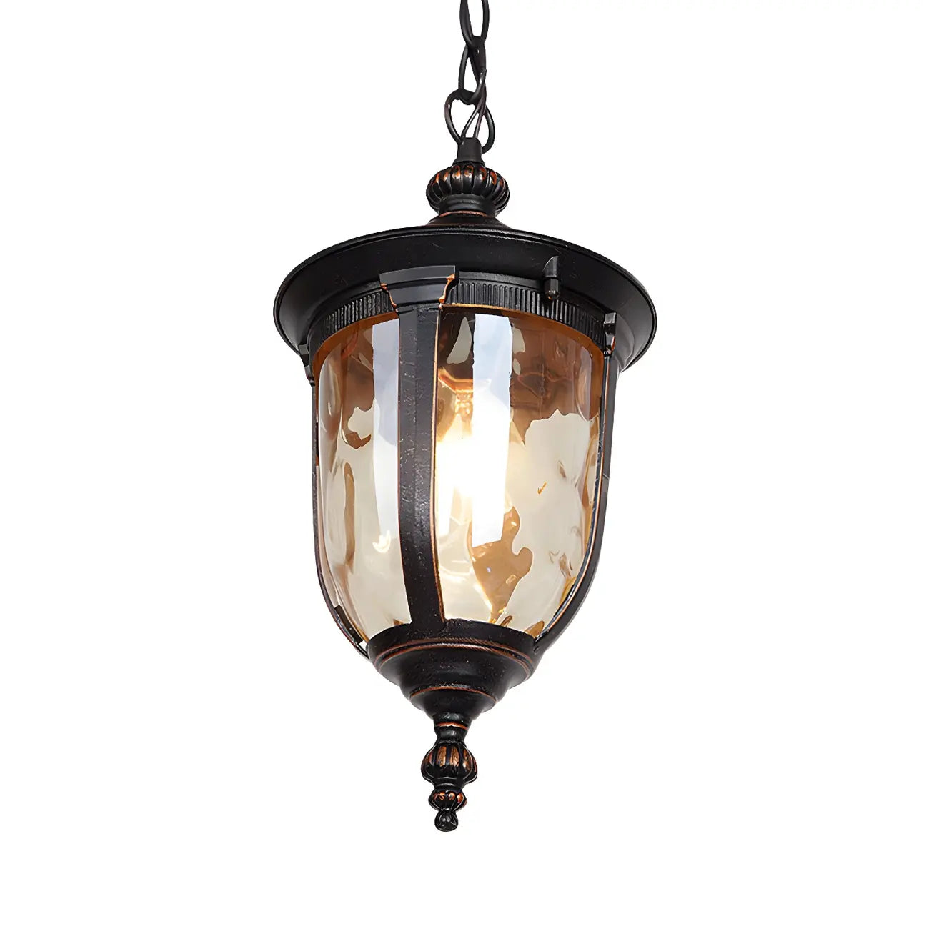 Classic Rustic Black Iron Frame Outdoor Hanging Light Fixture