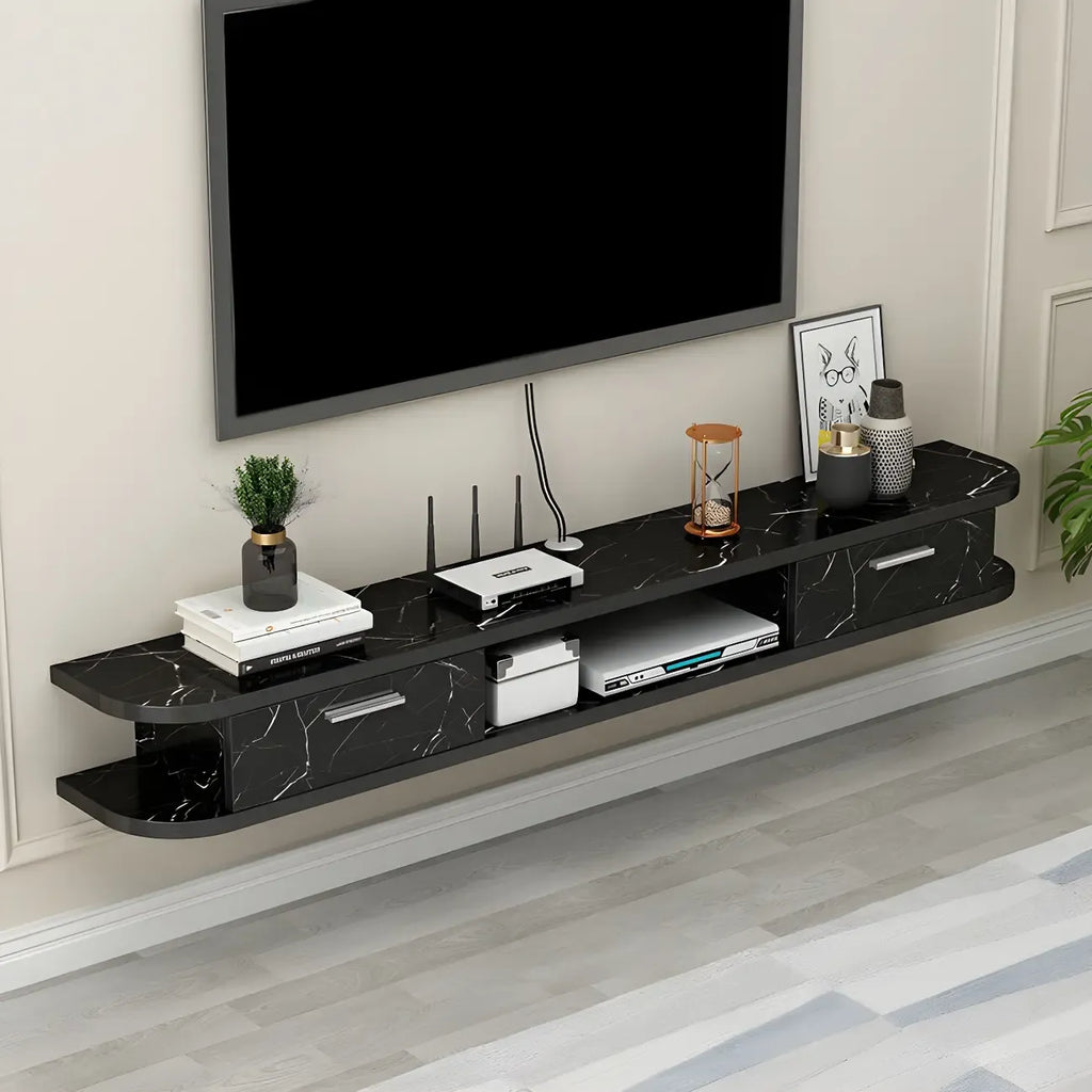 Contemporary Floating Wood Open Storage TV Stand Black