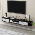 Contemporary Floating Wood Open Storage TV Stand Black