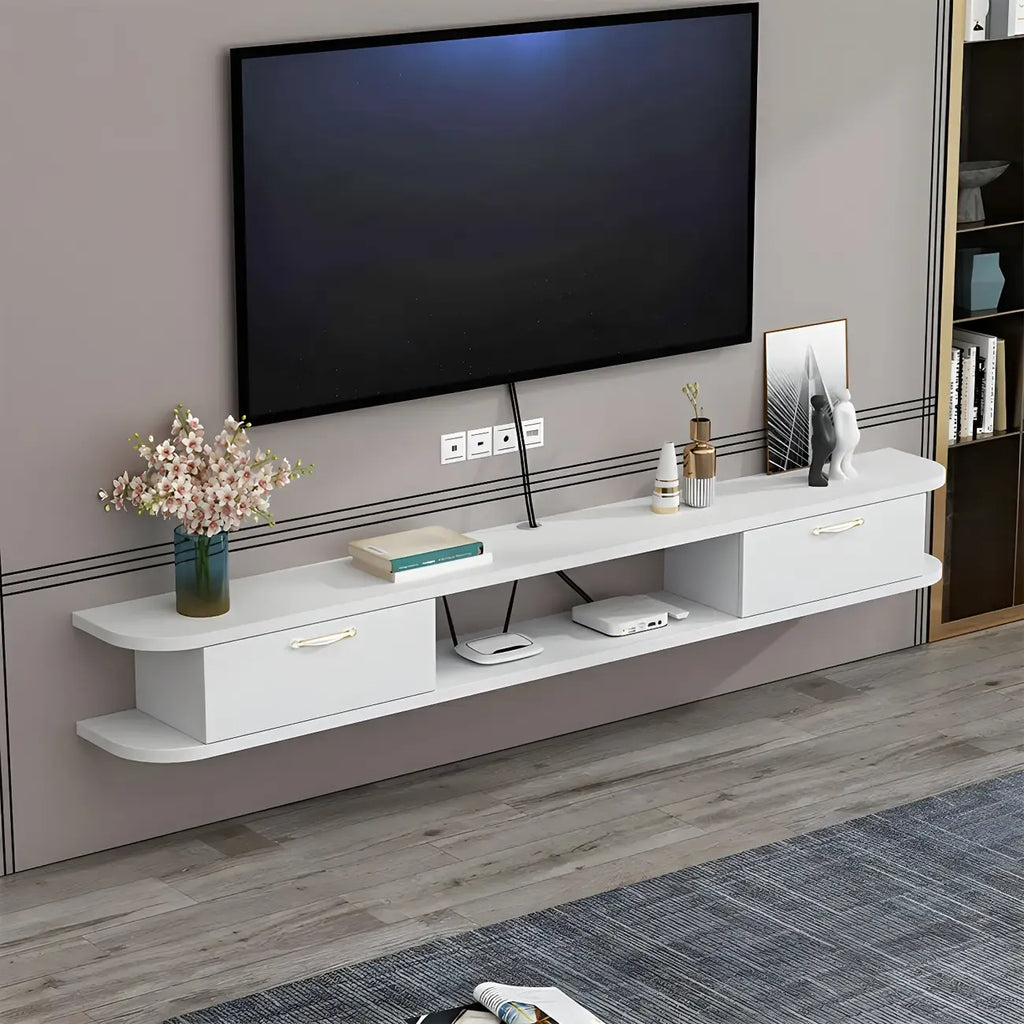 Contemporary Floating Wood Open Storage TV Stand Black