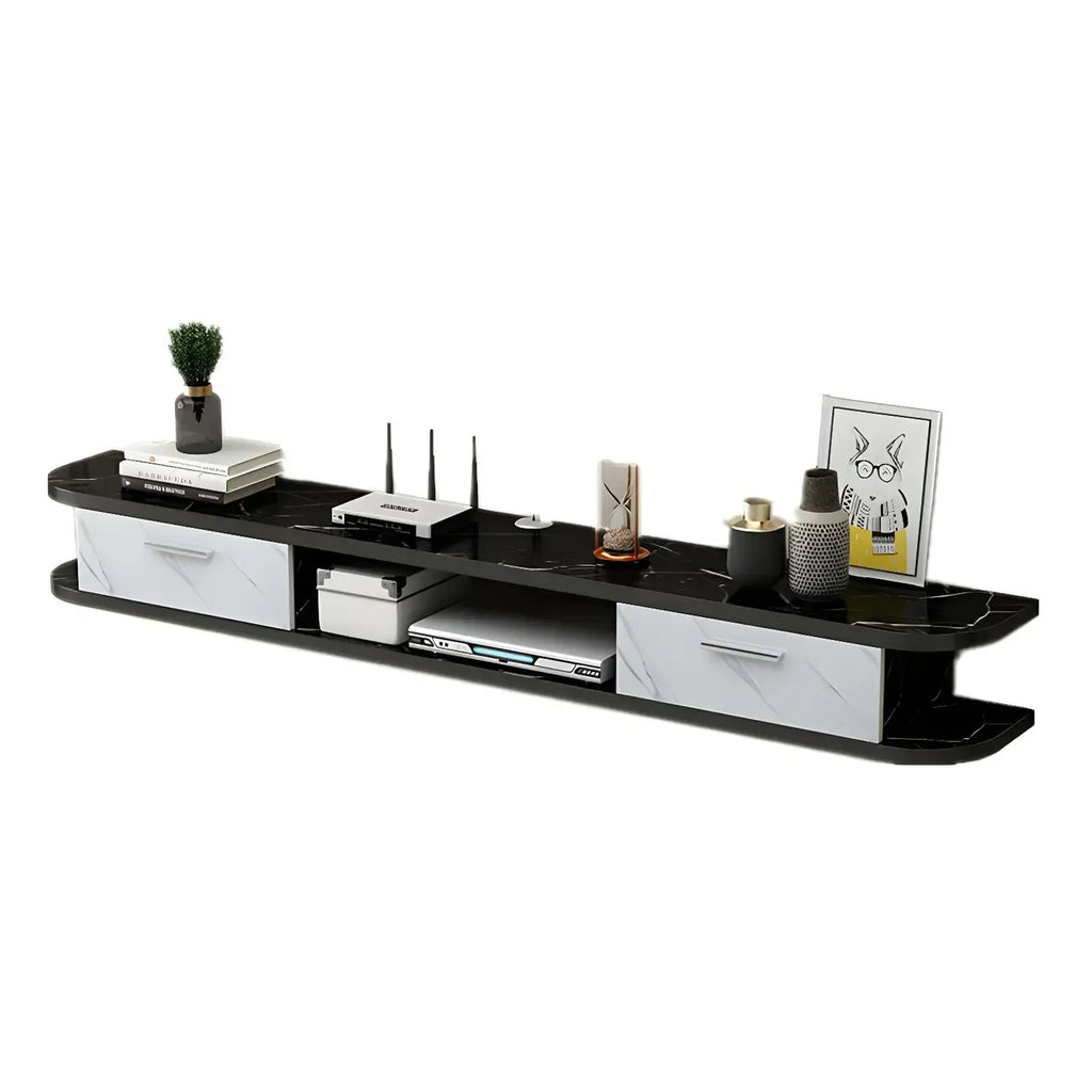 Contemporary Floating Wood Open Storage TV Stand Black