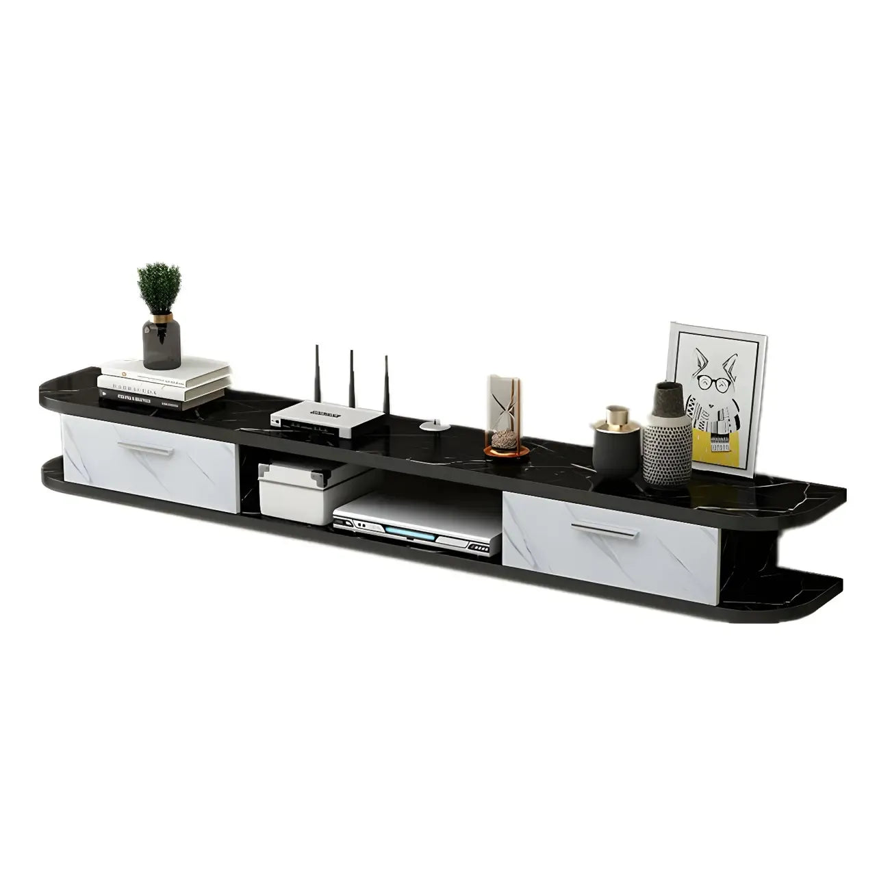 Contemporary Floating Wood Open Storage TV Stand Black