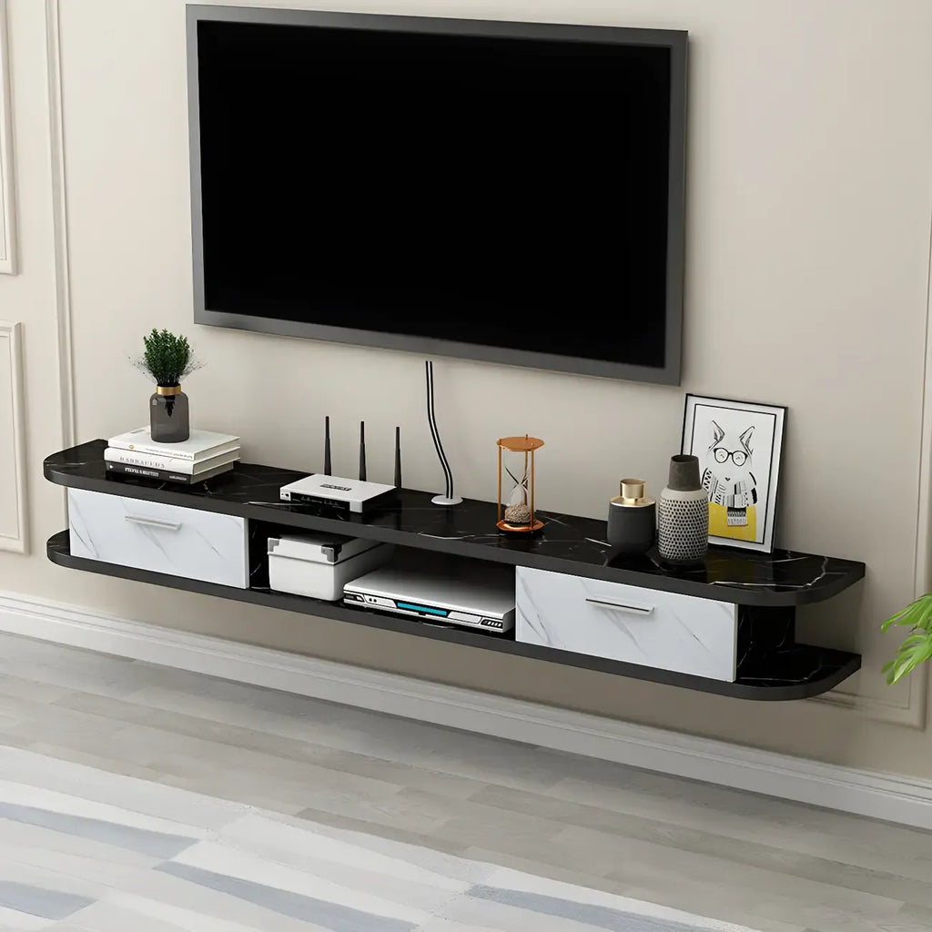 Contemporary Floating Wood Open Storage TV Stand Black