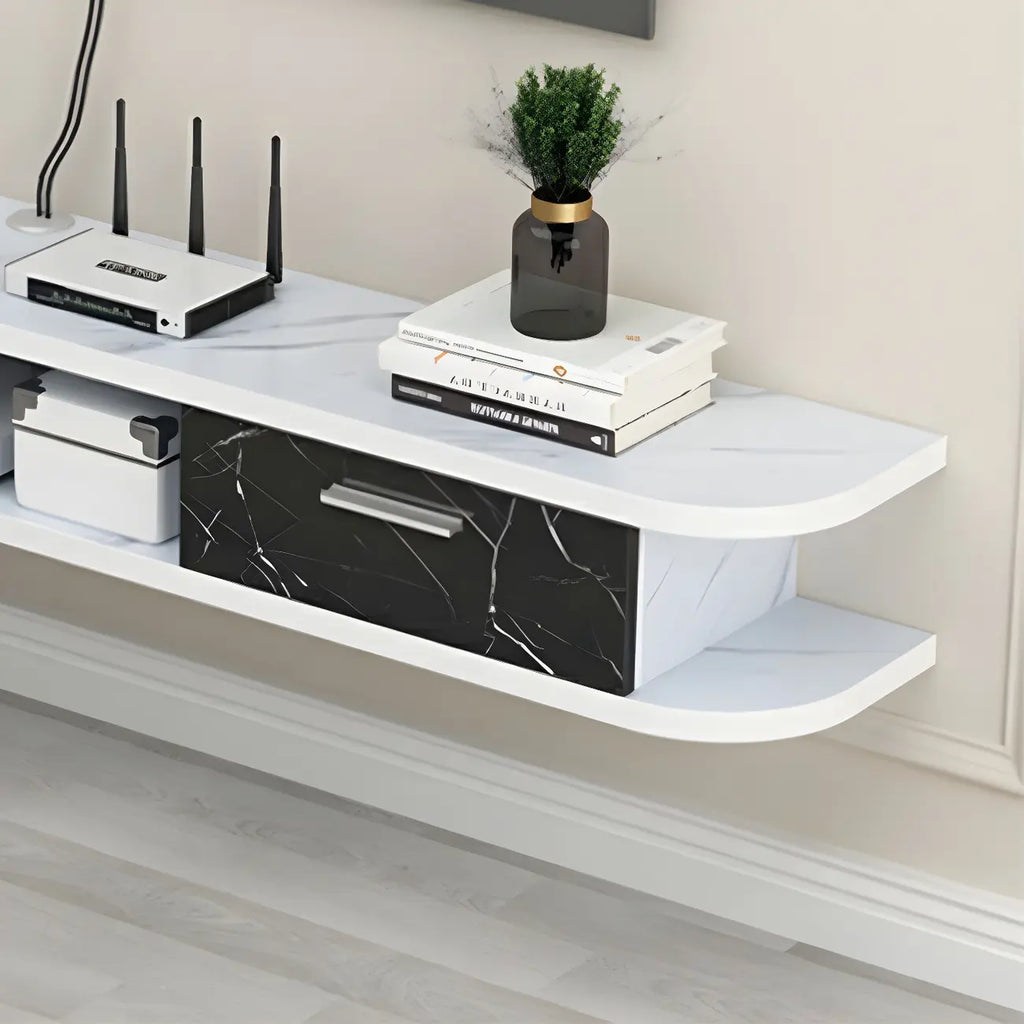 Contemporary Floating Wood Open Storage TV Stand Black