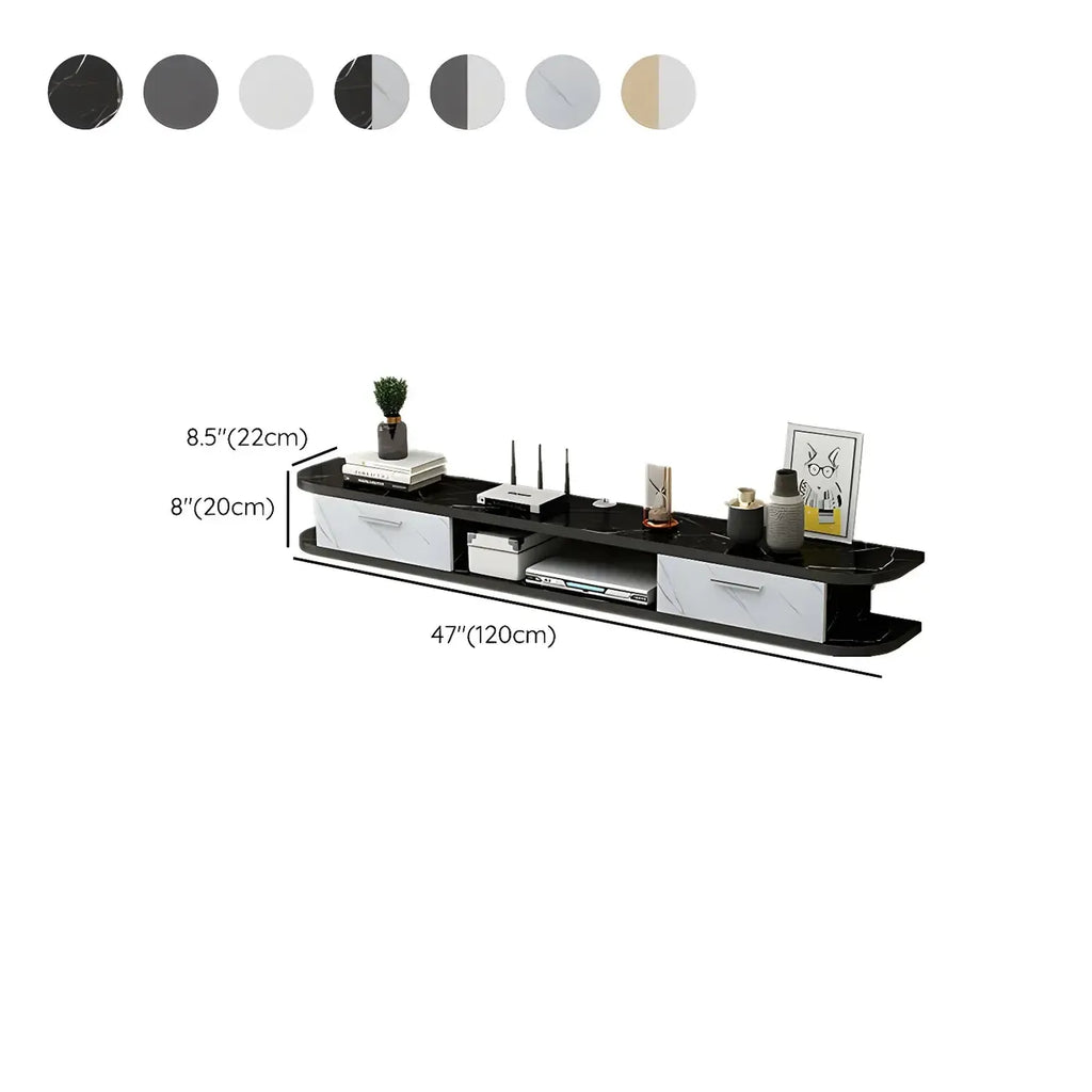Contemporary Floating Wood Open Storage TV Stand Black