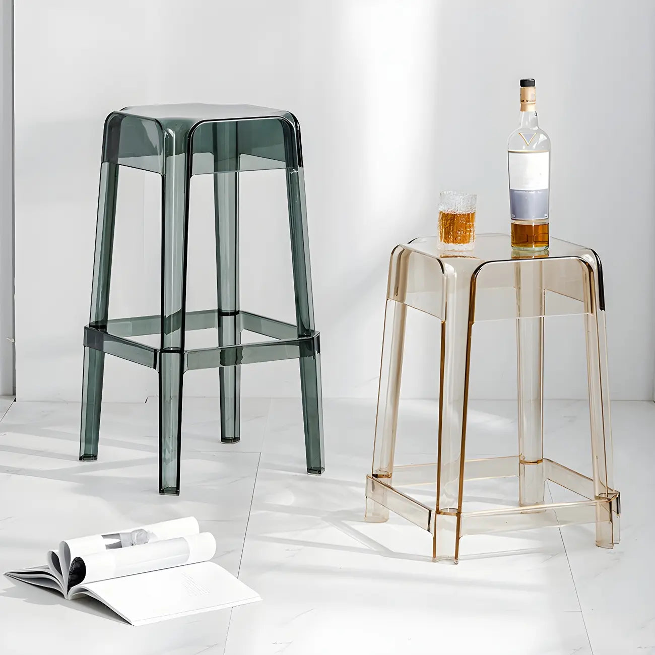 Vibrant Colors Acrylic No Backrest Stackable High bar Stool