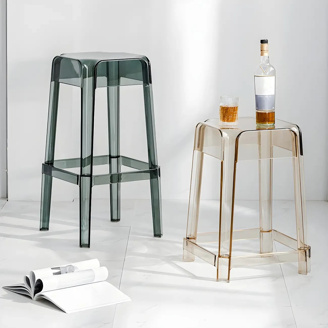 Vibrant Colors Acrylic No Backrest Stackable High bar Stool
