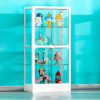Adjustable Shelves White Glass Locking Curio Cabinet