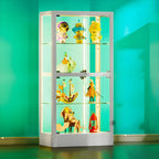 Adjustable Shelves White Glass Locking Curio Cabinet