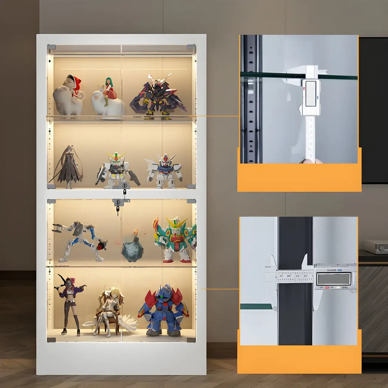 Adjustable Shelves White Glass Locking Curio Cabinet