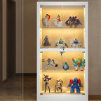 Adjustable Shelves White Glass Locking Curio Cabinet
