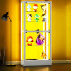 Adjustable Shelves White Glass Locking Curio Cabinet