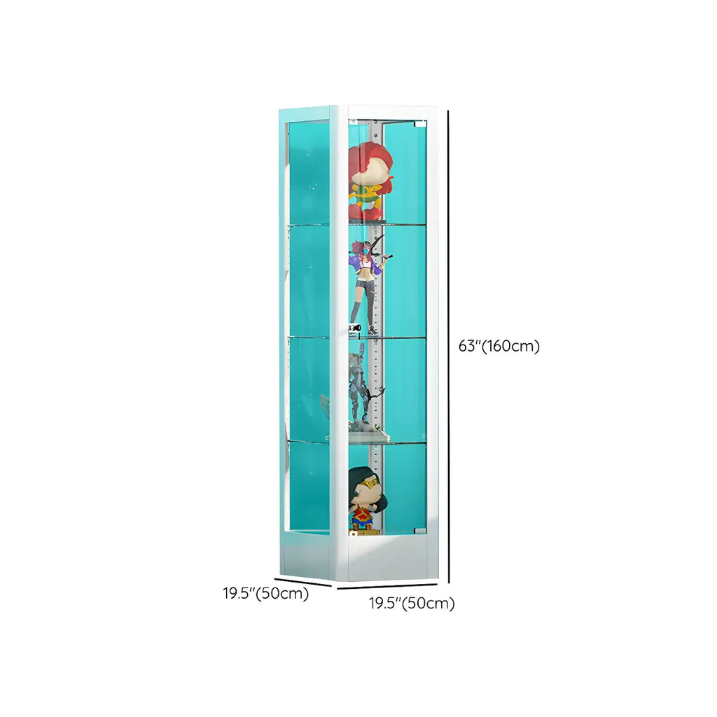 Adjustable Shelves White Glass Locking Curio Cabinet