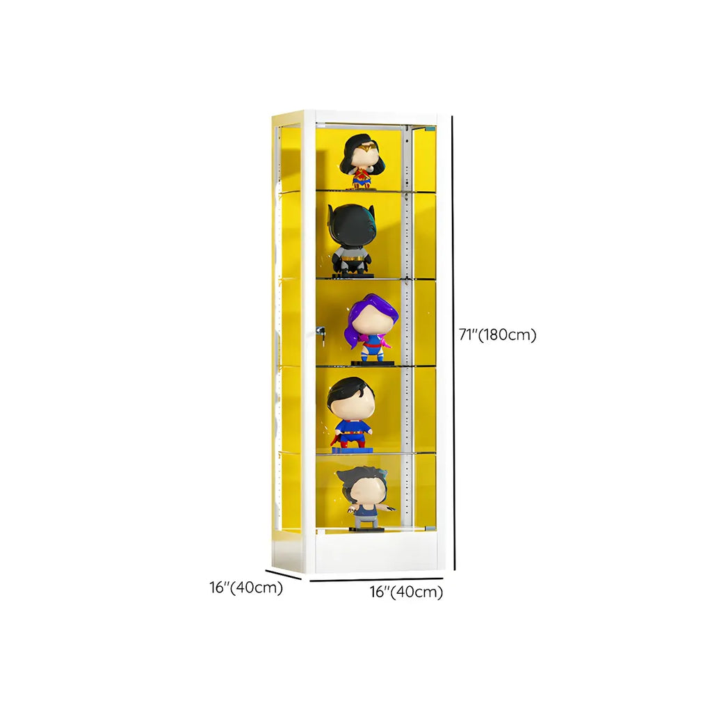 Adjustable Shelves White Glass Locking Curio Cabinet