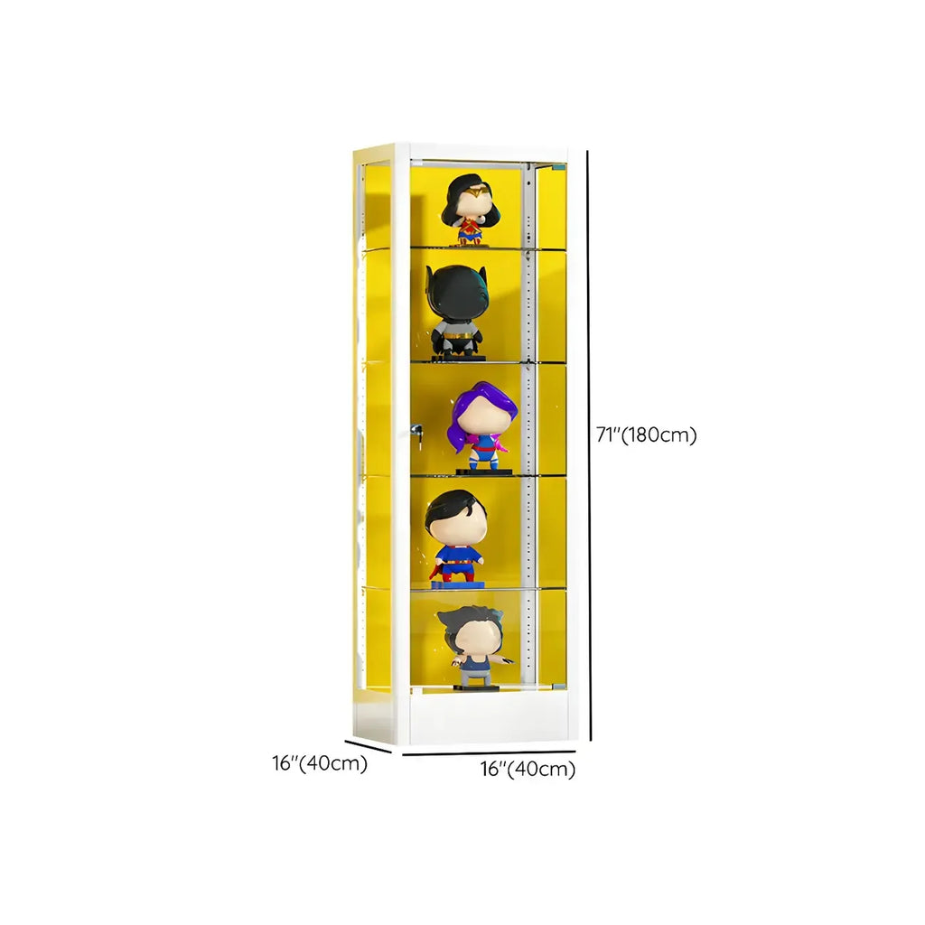 Adjustable Shelves White Glass Locking Curio Cabinet