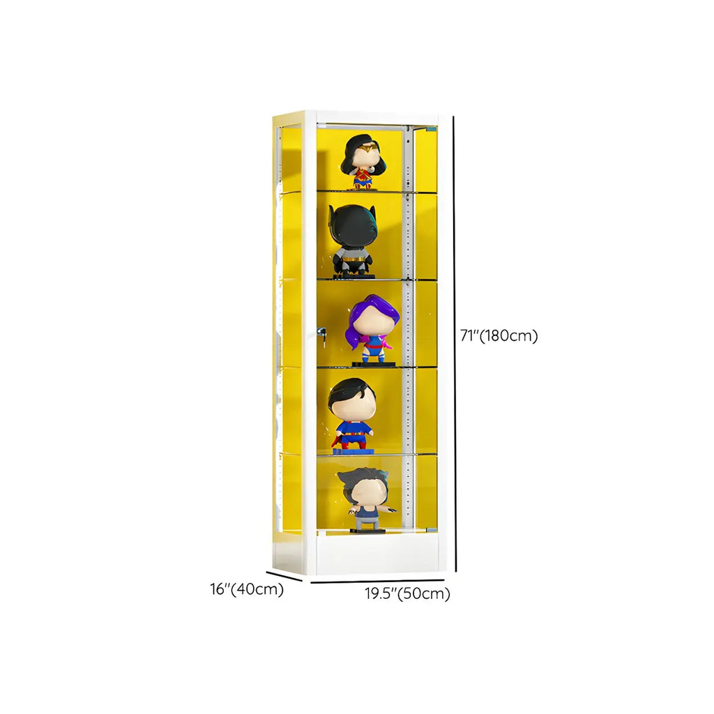 Adjustable Shelves White Glass Locking Curio Cabinet