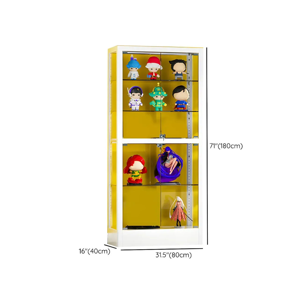 Adjustable Shelves White Glass Locking Curio Cabinet