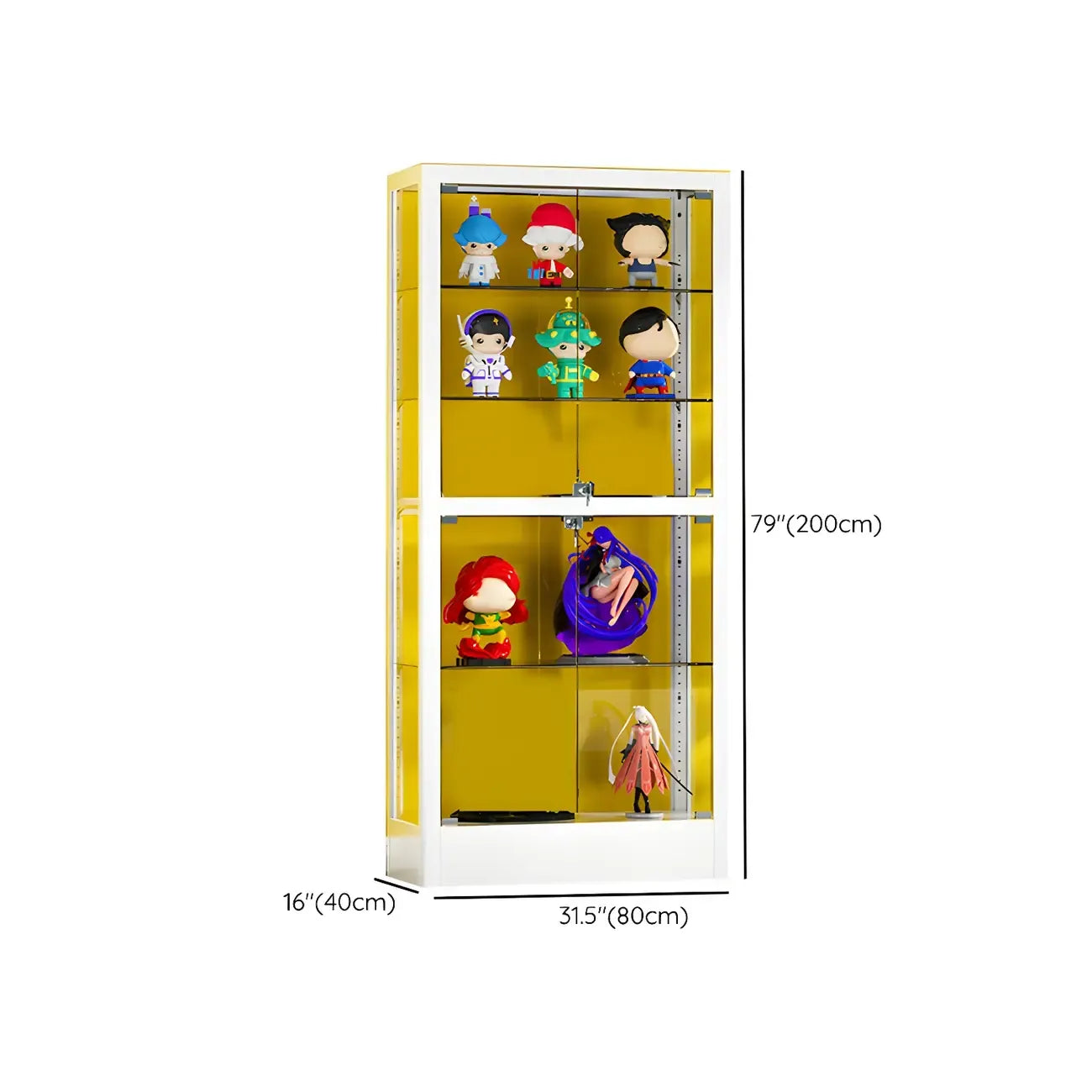 Adjustable Shelves White Glass Locking Curio Cabinet