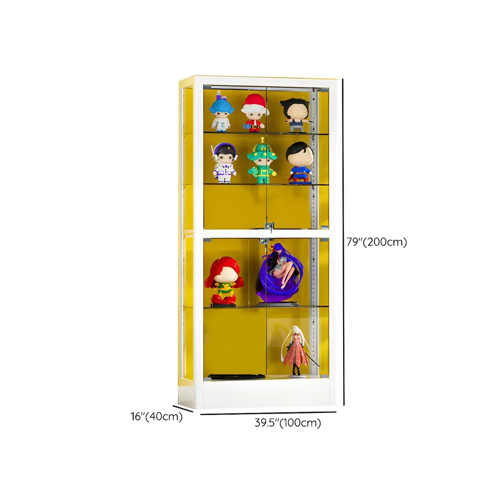 Adjustable Shelves White Glass Locking Curio Cabinet