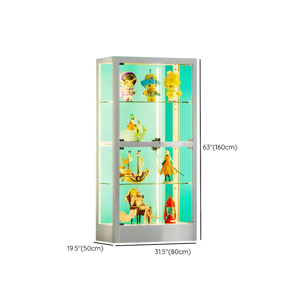 Adjustable Shelves White Glass Locking Curio Cabinet