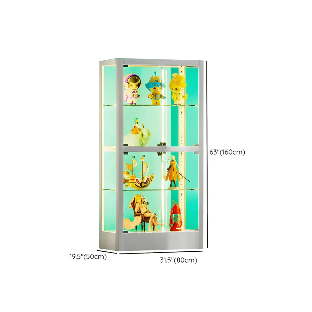 Adjustable Shelves White Glass Locking Curio Cabinet
