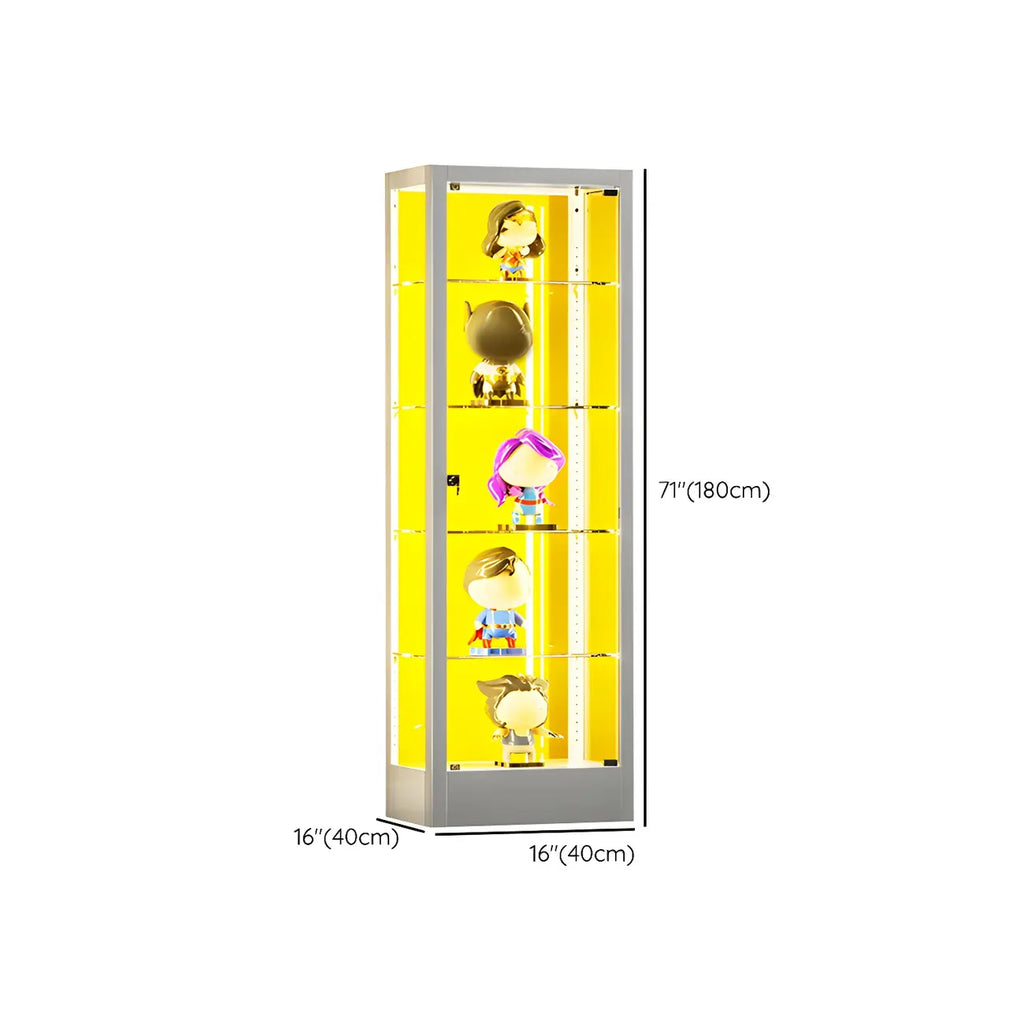 Adjustable Shelves White Glass Locking Curio Cabinet
