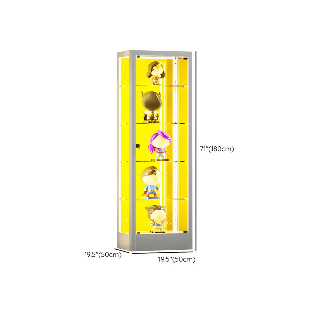 Adjustable Shelves White Glass Locking Curio Cabinet